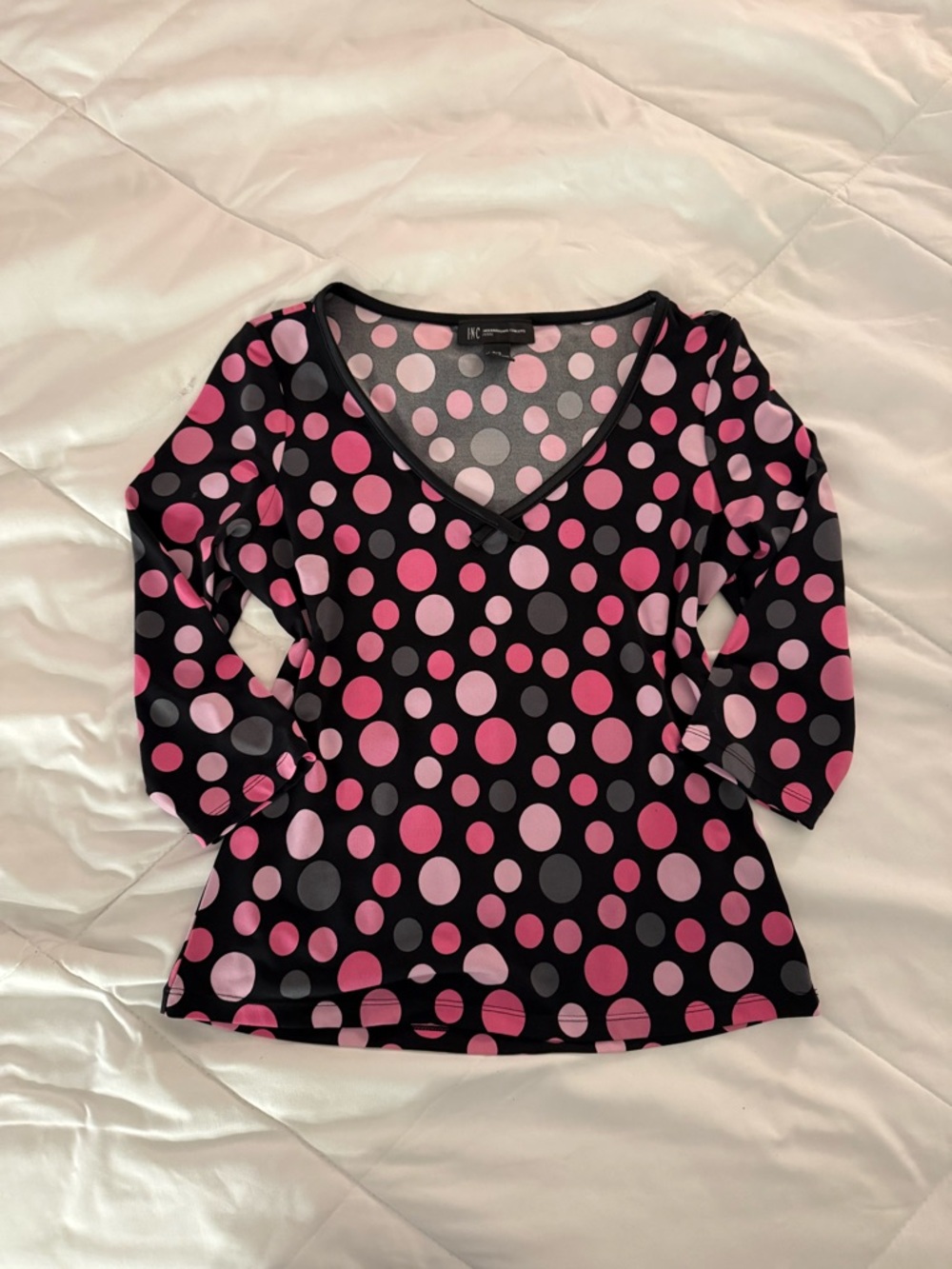 Polka Dot V-Neck Top - Pink & Black
